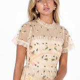 Maya Embroidered Short Sleeve High Neck Mini Dress