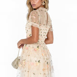 Maya Embroidered Short Sleeve High Neck Mini Dress