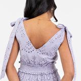 Maya Dusty Lavender Broderie V Neck Strappy Midi Dress with Tie Shoulders