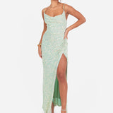 Maya Green Fully Embellished Cami Cowl Neck Maxi Dress