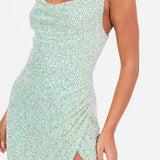 Maya Green Fully Embellished Cami Cowl Neck Maxi Dress