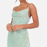 Maya Green Fully Embellished Cami Cowl Neck Maxi Dress