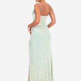 Maya Green Fully Embellished Cami Cowl Neck Maxi Dress