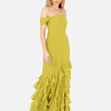 Anaya With Love Recycled Lime Bardot Maxi Dress with Ruffle Detail