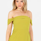 Anaya With Love Recycled Lime Bardot Maxi Dress with Ruffle Detail