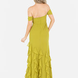 Anaya With Love Recycled Lime Bardot Maxi Dress with Ruffle Detail
