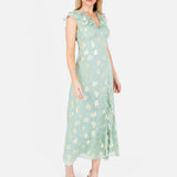 Maya Gold Floral Jacquard & Ruffle Detail Midi Dress