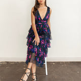 Anaya With Love Recycled Floral Plunge V Neck Tiered Tulle Midaxi Dress
