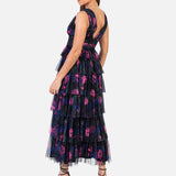 Anaya With Love Recycled Floral Plunge V Neck Tiered Tulle Midaxi Dress