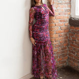 Anaya With Love Recycled Pink Floral Ruched Tulle Maxi Dress
