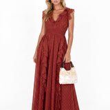Anaya With Love Recycled Chilli Red Plunge Neck Waterfall Ruffle Maxi Dress