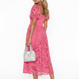 Maya Pink Puff Short Sleeve Lace Midi Dress