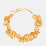Solenne – Textured Flower Petal Necklace in Gold
