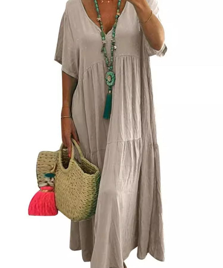 LINNEA™ – Soft Ruffle V-Neck Maxi Dress