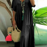 LINNEA™ – Soft Ruffle V-Neck Maxi Dress