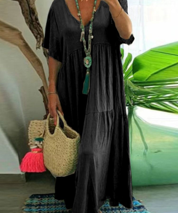 LINNEA™ – Soft Ruffle V-Neck Maxi Dress