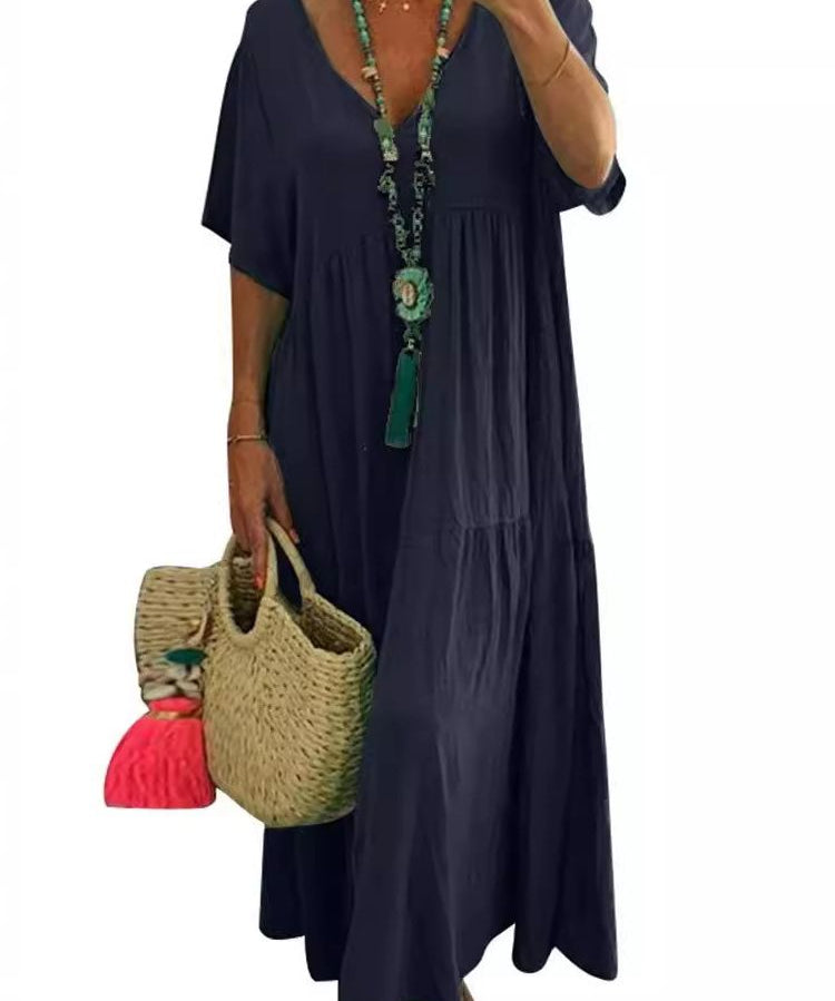 LINNEA™ – Soft Ruffle V-Neck Maxi Dress