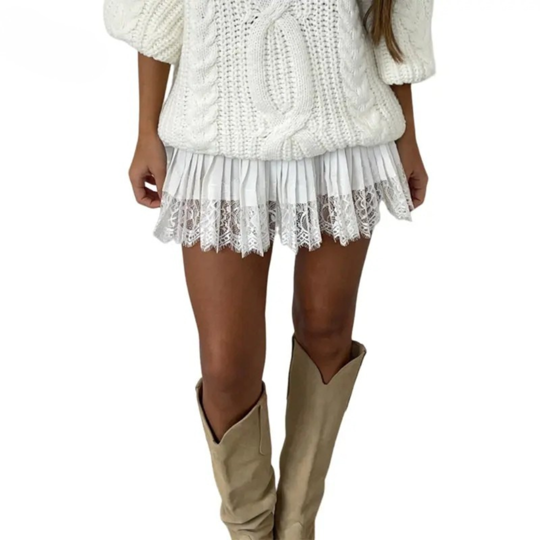 VINA™ - Low Waist Lace Mini Skirt with Pleated A-Line Wear