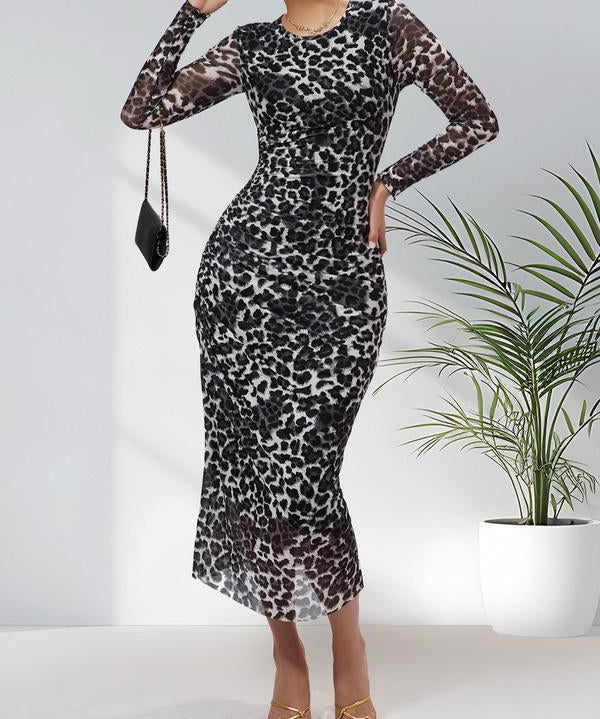 ALIANNA™ - Elegant Leopard Print Ruched Bodycon Dress for Parties