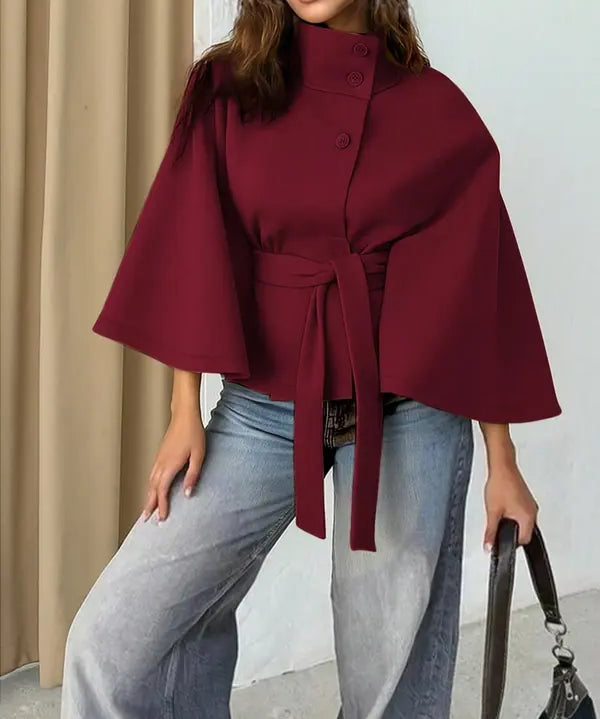 THELMA™ - Women’s Front Buckle Belted Wool Cape Coat for Fall & Winter