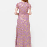 Maya Faux Wrap Maxi Dress with Gold Foil and Corsage Detail