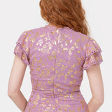 Maya Faux Wrap Maxi Dress with Gold Foil and Corsage Detail
