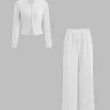 FLORLIE™ - Women’s Ribbed Crop Top & Elastic Waist Pants Casual Set