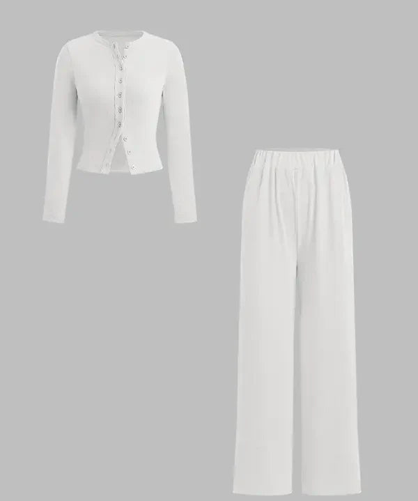 FLORLIE™ - Women’s Ribbed Crop Top & Elastic Waist Pants Casual Set