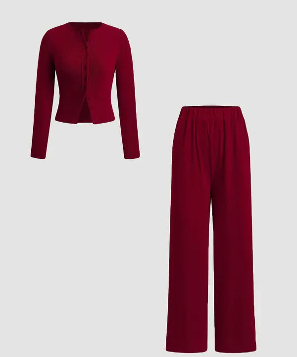 FLORLIE™ - Women’s Ribbed Crop Top & Elastic Waist Pants Casual Set