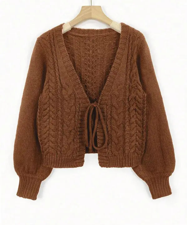 ALICIA™ - Casual Drop Shoulder Long Sleeve Cardigan Tie Front V-Neck Knitwear