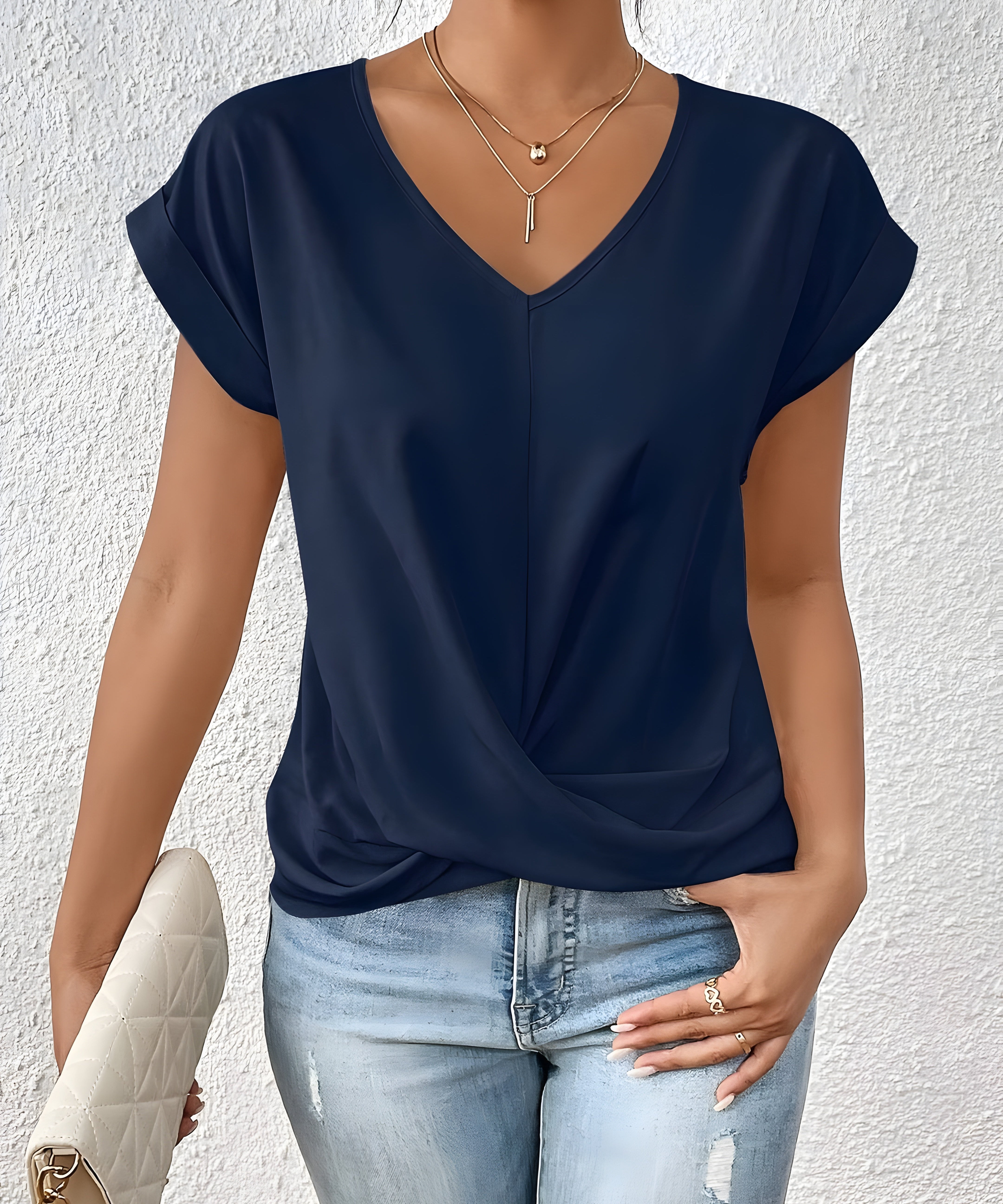 MEIKA™ – Classic Twist Detail V-Neck Top
