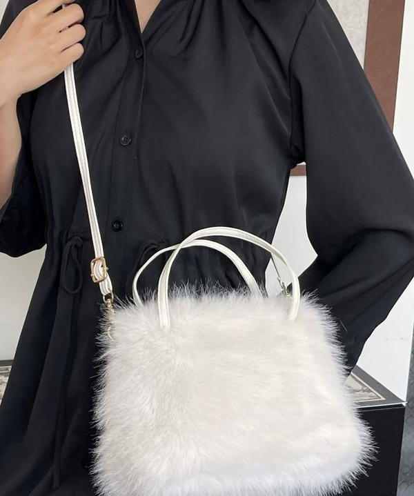 LIZZIE™ - Fashionable Imitation Fur Small Handbag with Grip Handle & Shoulder Strap
