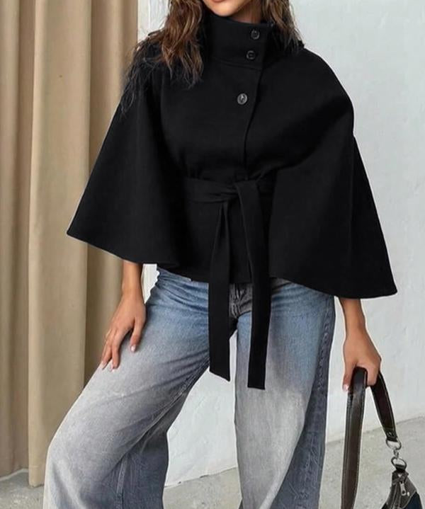 THELMA™ - Women’s Front Buckle Belted Wool Cape Coat for Fall & Winter