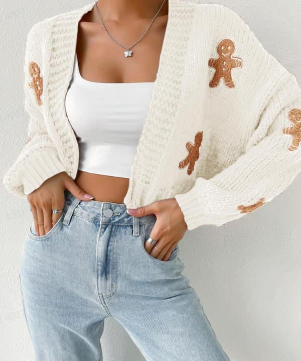 HEIDI™ - Open Front Knit Cardigan with Cartoon Print for Cozy Outfits