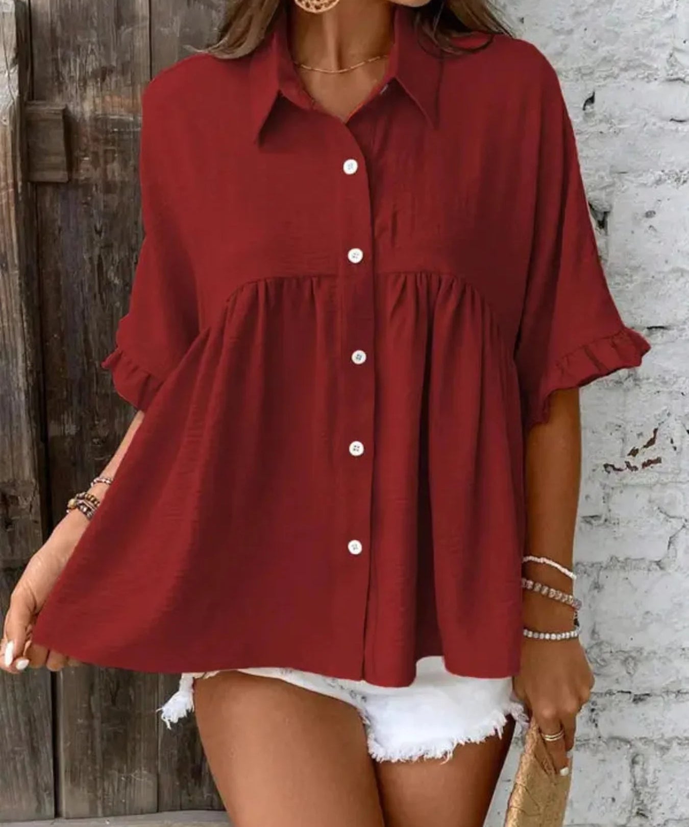 ELLASA™ - Casual Plus Size Ruffle Button-Front Blouse