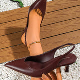 AMIRA™ - Women’s PU Leather Slingback Heels Simple Solid Color Pointed Toe Pumps