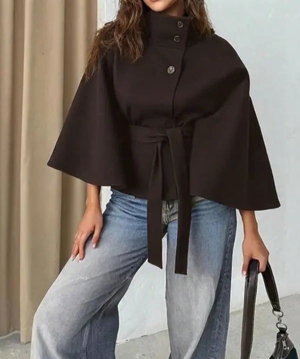 THELMA™ - Women’s Front Buckle Belted Wool Cape Coat for Fall & Winter