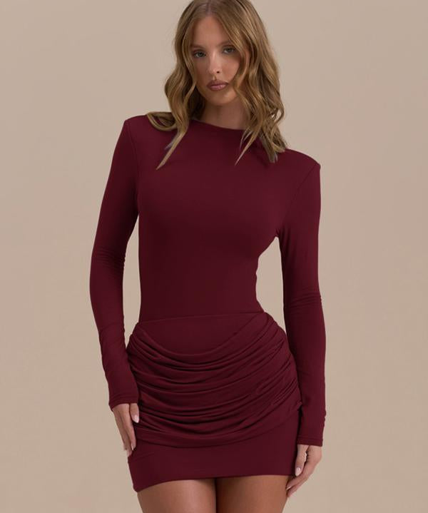 ZERNA™ - Long Sleeve Ruched A-Line Dress Gown for Elegant