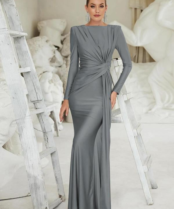 JOSALIE™ - Elegant Ruched Bodycon Dress with Padded Shoulders & Long Sleeve