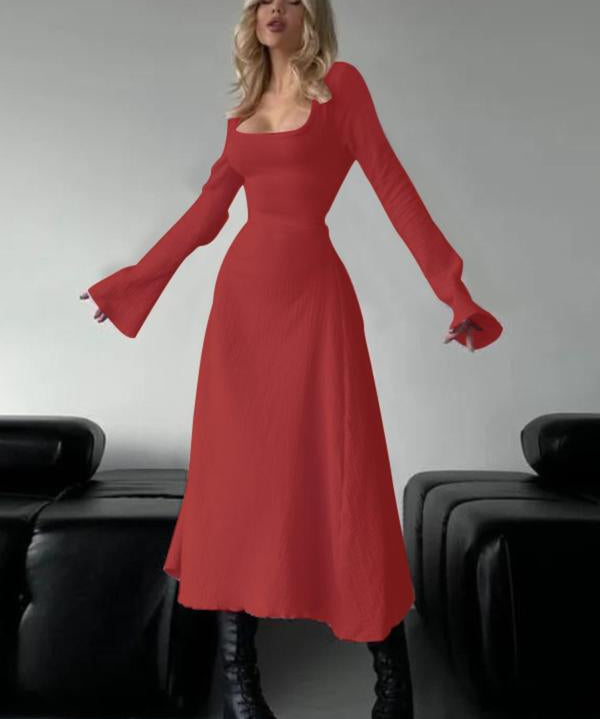 ERIN™ - Sophisticated Lace-Up Tie Back Flounce Sleeve A-Line Long Dress