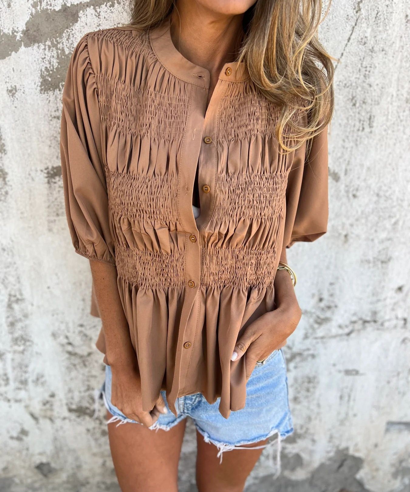 ELIZA™ - Pleated Button-Up Blouse