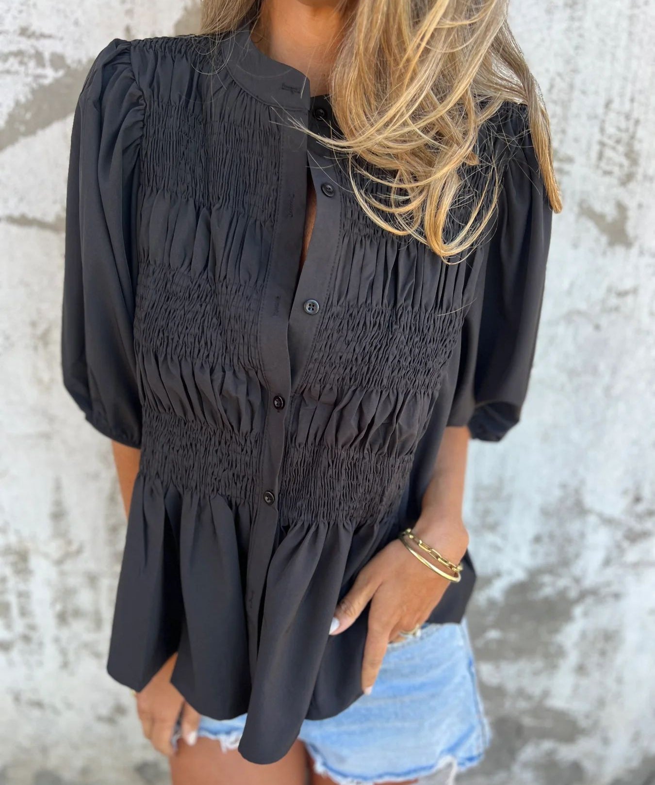 ELIZA™ - Pleated Button-Up Blouse