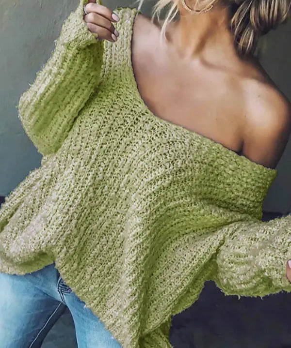 TELIKA™ - Comfy Drop Shoulder Long Sleeve Sweater