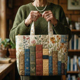 Artisan Quilted Bag - Books and Flowers