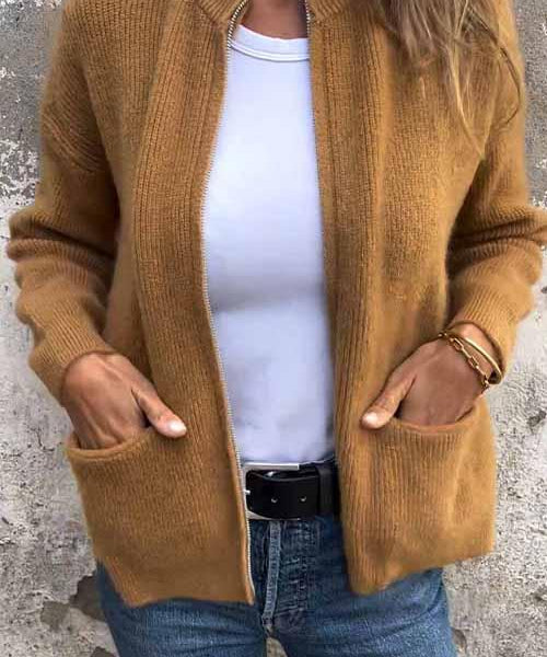 SARIA™ - Zip-Up Knit Cardigan