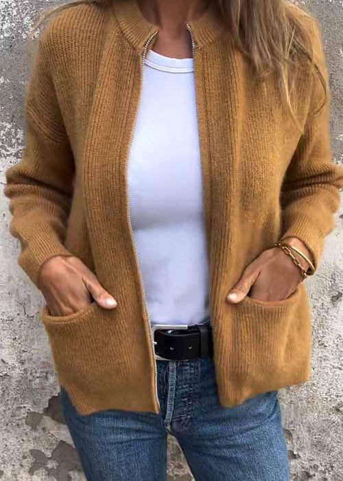 SARIA™ - Zip-Up Knit Cardigan
