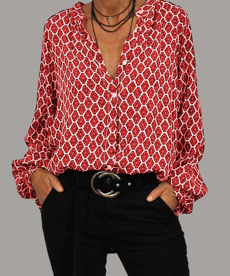 ELVIRA™ - Geometric V-Neck Blouse