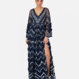 Maya Navy Fully Embellished Maxi Dress With Frill Detail