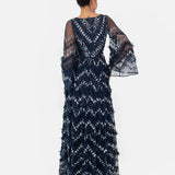 Maya Navy Fully Embellished Maxi Dress With Frill Detail