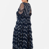 Maya Navy Fully Embellished Maxi Dress With Frill Detail